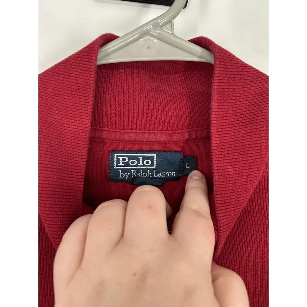Polo‎ Ralph Lauren Sweater Leather Tab Quarter 1/4 Zip Pullover Red Knit Mens L